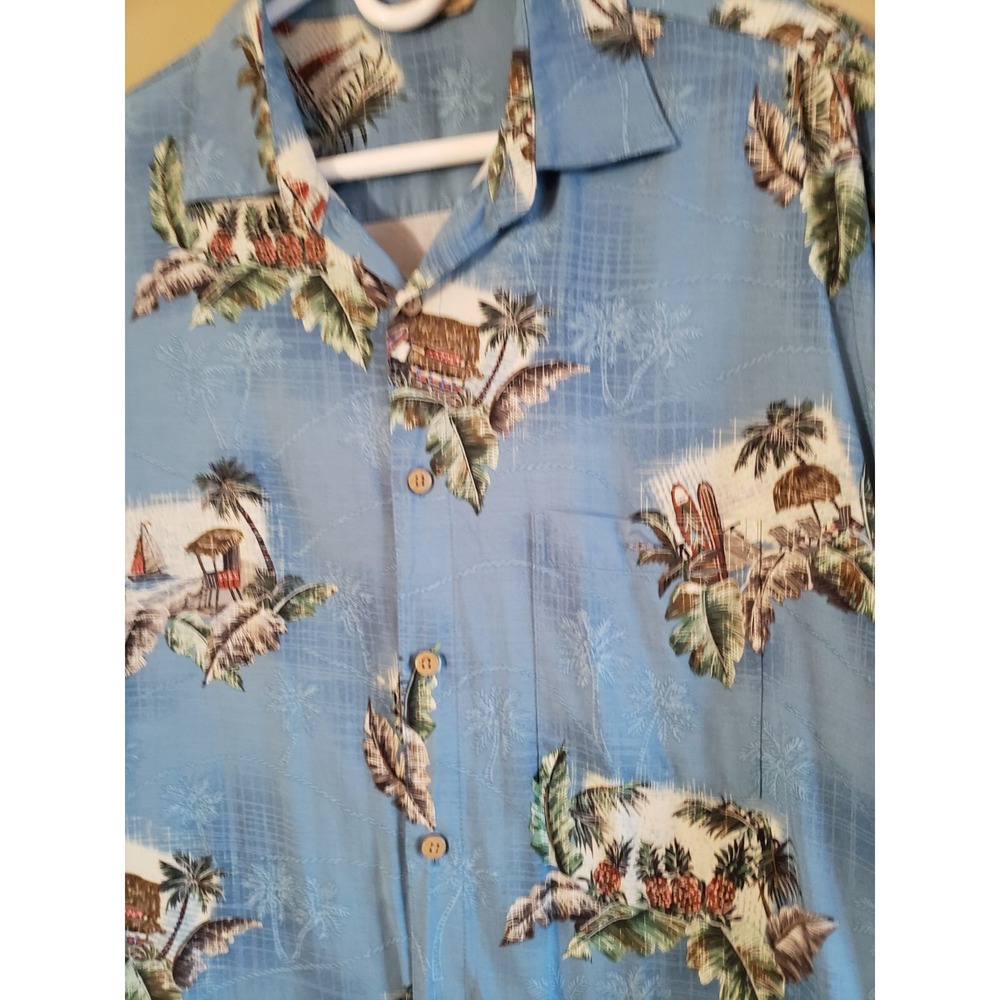 Paradise Collection‎ men's Blue tropical Hawaiian short sleeve shirt, size Large